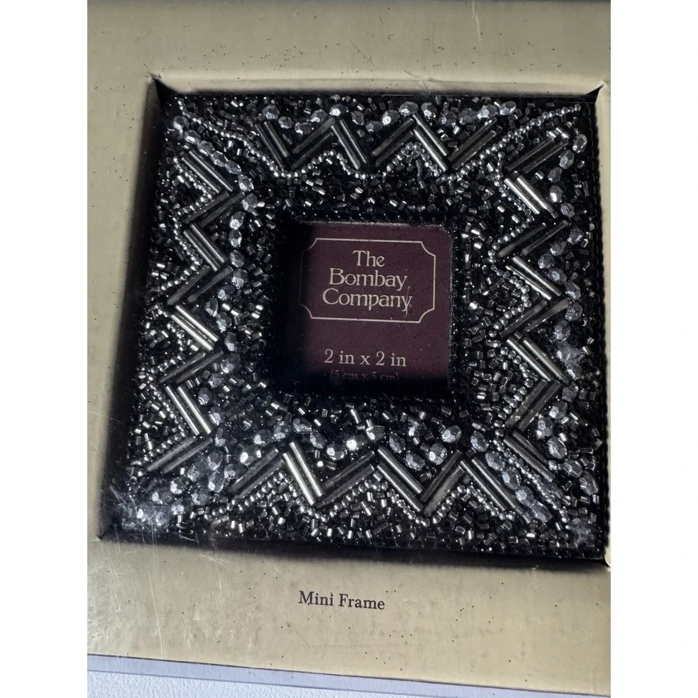 The Bombay Company Beaded Mini Photo Frame & Trinket Box Set Vintage NIB Gift